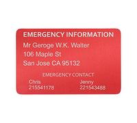 Personalized Engraved Emergency Contact Wallet Custom Medical Alert ID Identification Card Mini Insert Note for Diabetes Warfarin Dialysis Stroke Pacemakers Red