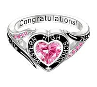 Personalized Engraved Graduation Heart Birthstone Ring, Custom Class Rings for Women High School, Birthstone Rings for Men October, Class of 2025 Gifts for Him Ceremony Keepsake