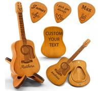 Personalized Engraved Guitar Pick Holder Wooden with 3PC Guitar Picks Custom Guitar Pick Storage Case Box Display Customized Gifts for Guitar Lovers Player Men Women