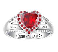 Personalized Engraved Heart-Shaped Birthstone Graduation Ring,925 Sterling Silver Custom High School Class Ring for Women Men,with Name,School,Year & Birthstone Anillo De Graduación Para Mujer