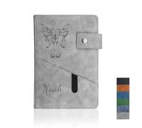 Personalized Engraved Leather Journal, Custom Name & Pattern, A5 Hardcover Notebook 200 Pages, Premium Gift for Birthday Graduation, Women Men Office School Diary, 15 x 21.5 cm (Grey)