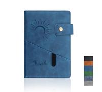 Personalized Engraved Leather Journal, Custom Name & Pattern, A5 Hardcover Notebook 200 Pages, Premium Gift for Birthday Graduation, Women Men Office School Diary, 15 x 21.5 cm (Dark Blue)