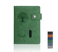 Personalized Engraved Leather Journal, Custom Name & Pattern, A5 Hardcover Notebook 200 Pages, Premium Gift for Birthday Graduation, Women Men Office School Diary, 15 x 21.5 cm (Green)