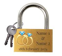 Personalized Engraved Love Lock - Wedding & Anniversary Ceremony Gift - Custom Padlock Couples Name Linked Hearts Romantic Bridge Keepsake (Diamond Rings)