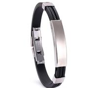 Personalized Engraved Magnetic Bracelet for Men and Women, Stainless Steel Bar for Custom Name Engraving, Braided Silicone Rope, Adjustable Comfortable Wristband, Stylish Gift Jewelry (Black)