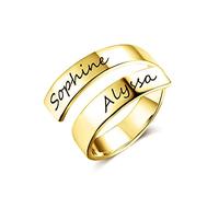 Personalized Engraved Names Spiral Twist Ring Sterling Silver Rings with Letters Engraving for Women Girls (yellow gold color, Sterling Silver)