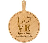 Personalized Engraved Pizza Peel, Round 10 Inch Wooden Custom Pizza Cutting Boards, Bamboo Pizza Paddle, Bread and Crackers Platter with Handle - Housewarming Pizza Lovers Gift Idea