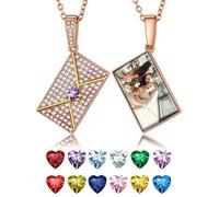 Personalized Envelop Necklace for Mother, Custom Birthstone Love Letter Necklace Rose Gold Plated, Engraved Photo Necklaces Stainless Steel