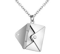 Personalized Envelope Necklace Engraving Photo Text Love Letter Necklaces Message Stainless Steel Chain Pendant Jewellery Gifts for Friend Christmas, Halloween, birthdays (Silver-text)