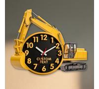 Personalized Excavator Wall Clock,Custom Name Text Excavator Wall Clock for Garage Office Home Bedroom Living Room Bathroom Kitchen Decor，Gift for Kids Men/Boy/Dad/Papa/Husband/Boyfrend,Father's Day