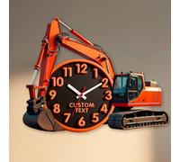 Personalized Excavator Wall Clock,Custom Name Text Excavator Wall Clock for Garage Office Home Bedroom Living Room Bathroom Kitchen Decor，Gift for Kids Men/Boy/Dad/Papa/Husband/Boyfrend,Father's Day