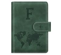 Personalized F Passport Holder Cover Initial Letter Travel Wallet RFID Blocking Passport Cover Credit Card Holder Case Passport Book Holders for Women and Men, Pine Green-F