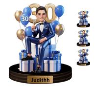 Personalized Face 25/30/40 Birthday Theme Cartoon Figurines Sculpture for Office Bedroom Home Decor Custom Name Photo Birthday Desktop Ornaments Fish Sculpture Desktop Decorative for Family Friends