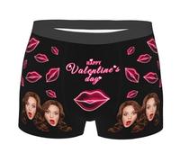 Personalized Face Boxer Briefs Happy Valentine's Day Underwear for Men Boyfriend Husband Like Kiss Shorts with Girlfriend Wife's Face Valentine's Day Birthday Holiday Briefs