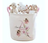 Personalized Fairy Nursery Toy Storage Basket - Custom Name & Initial Monogram Felt Hamper - Pink Floral Garden Fairy Decor for Girls Room - Large Shower Gift & Organizer