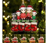 Personalized Family and Our Dog Christmas Ornament 2025 Custom 2D First Christmas As A Family with Puppy Acrylic Ornament for Christmas Tree Pet Owners Portrait Gifts for Birthday Anniversary,01