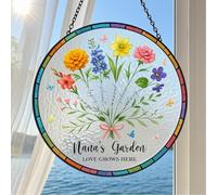 Personalized Family Birth Month Flower Stain Glass Suncatcher for Windows Garden Hanging Ornaments Decor, Custom Mothers Day Birthday Gift for Nana, Grandma, Mum, Friend, Nana'S Blessings