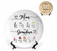 Personalized Family Ceramic Decorative Plates With Name For Mom Grandma Customized First Mom Now Grandma Home Decoration Gifts Custom Birth Month Flower And Name Display Plate For Living Room