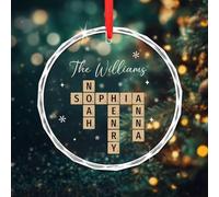Personalized Family Crossword Glass Ornament, Scramble Words Family Name Ornament Christmas Tree Decoration (Round)