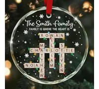 Personalized Family Crossword Puzzle Art Christmas Ornament, Custom Scrabble Glass Ornaments, Scrabble Letter Personalized Family Puzzle Name, Xmas Gifts for Friend, Grandparent, Grandma, Grandchild