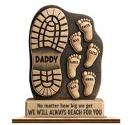 Personalized Family Footprints Names Sign Plaque Gift for Dad, Grandpa,Custom Father's Day Wooden Frame,No Matter How Big We Get We Will Always Reach for You (40cm/15.75in)