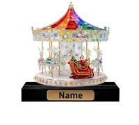 Personalized Family Name Christmas Carriage 2D Crystal Statue Figurine for Bedroom Living Room Custom Xmas Theme Stained Glass Desktop Ornaments Carousel Desk Accessory Home Decor Gift for Family