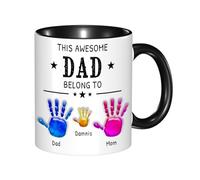 Personalized Family of Three Handprint Coffee Mug Custom This Awesome Dad Belong To Kid Name Mug Fathers Day Ceramic Cup New Daddy Coffee Cup Best Dad Ever Gift from Kid for Birthday Christmas