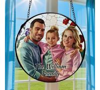 Personalized Family Stained Glass Sun Catcher Window Hanging Custom Suncatcher Photo Family Portrait Faux Ornament Heartfelt Keepsake Gift for Dad Mom, Mothers Day Sun Catcher