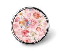 Personalized Fashion Lapel Pin Funny Metal Round Brooch Pin 1 Inch | Pink Pastel Multi-color Floral Round Badge Pin with Custom Picture Novelty Unique Cute Button Pin for Bag Jacket Coat