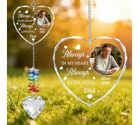 Personalized Father’s Day Photo Suncatcher, Custom Heart Crystal Window Hanging Ornament, Memorial Picture Frame Gift for Dad, Decorative Sun Catcher for Home Window Decor