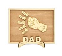 Personalized Fathers Day Wooden Fists Bump Plaque Gifts with Your Kid's Names, Fathers Day Birthday Christmas Gifts for Dad Grandpa from Son Daughter Grandkids Wife - Personalized Father's Day Gift