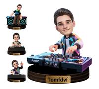 Personalized Female DJ Figurine Trinket Portrait Caricature Desk Name Plate Custom Cartoon Deejay Music Producer Sculpture Ornament Acrylic Plaque Unique Birthday Christmas or Thank-You Present