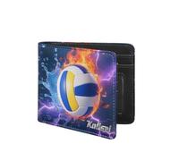 Personalized Fire Volleyball Leather Wallet Custom Name Volleyball Player Wallet 2D Print Sport Travel Billfold Wallets Sport Lover Gift for Women Men Son Daughter Fathers Day Christmas Birthday