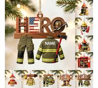 Personalized Firefighter Is My Hero Acrylic Ornament with Name Custom 2D Flat Fireman Christmas Ornament Firefighter Xmas Ornaments Keepsake Gifts to Men Husband Dad Birthday