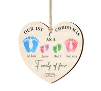 Personalized First Christmas As A Family of Four Footprints Ornament Custom Family, Baby Pet Names 2-Layered Wooden Ornaments, Xmas Tree Crafts Gifts for New Mom & Parents 1