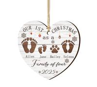 Personalized First Christmas As A Family of Four Footprints Ornament Custom Family, Baby Pet Names 2-Layered Wooden Ornaments, Xmas Tree Crafts Gifts for New Mom & Parents 1