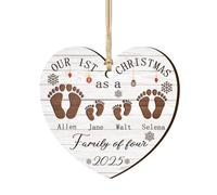 Personalized First Christmas As A Family of Three Footprints Ornament Custom Family, Baby Pet Names 2-Layered Wooden Ornaments, Xmas Tree Crafts Gifts for New Mom & Parents 1
