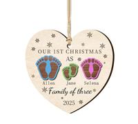 Personalized First Christmas As A Family of Three Footprints Ornament Custom Family, Baby Pet Names 2-Layered Wooden Ornaments, Xmas Tree Crafts Gifts for New Mom & Parents 1
