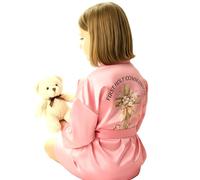 Personalized First Holy Communion Gift Set for Girls - Satin Robe and Corduroy Drawstring Bag, Custom Name and Date, Religious Floral Cross Design, Keepsake Communion Present