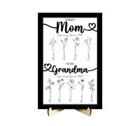 Personalized First Mom Now Grandma Birth Month Flower Wooden Sign Plaque,Custom Mother's Day Birth Month Flower Garden Grandma Nana Gift, Mothers Day Birthday Grandma Mom Nana Gigi Gifts