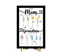 Personalized First Mom Now Grandma Birth Month Flower Wooden Sign Plaque,Custom Mother's Day Birth Month Flower Garden Grandma Nana Gift, Mothers Day Birthday Grandma Mom Nana Gigi Gifts