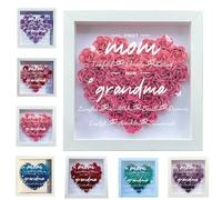 Personalized First Mom Now Grandma Rose Shadow Box Custom Mom Flower Shadow Box with Name Mother's Day Heart-Shaped Shadow Box with Flowers Frame Personalize Gift for Grandma Nana Mom