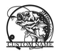 Personalized Fishing Metal Sign, Custom Bass Wall Art, Outdoor Man Cave Decor, Rustic Fisherman Gift for Dad, Angler Name Monogram Plaque (Style-2)