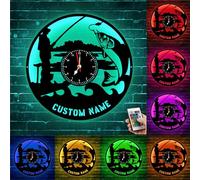 Personalized Fishing Metal Wall Clock with LED Light Custom Fisherman Name Digital Clock Fish Metal Neon Sign Birthday Father's Day Home Decor Gift for Dad Papa Grandpa Men Husband Fishing Hobbyist
