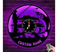 Personalized Fishing Theme LED Wall Clock, Custom Name Light Up LED Metal Wall Hanging Clock, Silent Non Ticking Clock for Father Anglers Fishing Enthusiast Gifts Man Cave Farmhouse Decor (Style 1)