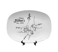 Personalized Fists Bump Father Day Grill Platter, Custom BBQ Daddy Plates, Daddy Barbecue Serving Tray Oval Plate with Kids Names, Father Day Grandpa Dad Gifts from Daughter, Wife, Son