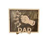 Personalized Fists Fathers Day Wood Names Sign, Custom Wooden Engraved Dad Plaque Decor Family Sign with Kids Names, Gift for Dad, Daddy, Papa, Grandpa from Daughter, Son, Wife (Fist)