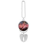 Personalized Flamingos Partying Car Rearview Mirror Ornament Double Side Custom Photo Picture Car Hanging Pendant Accessories Alloy Angel Wings Vehicle Decoration Silver