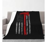 Personalized Flannel Throw Blanket For Couch Bed & Sofa, Axe Red Line Flag Fleece Blanket, Anti-Pilling Plush Lightweight Thermal Warm Fleece Blankets For Adults, Camping, All Season, 203x178cm