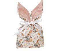 Personalized Floral Fabric Drawstring Gift Bags, Velvet Storage pockets with 3D animal ears and DIY English name, Reusable Gift Wrapping Bag for Presents Birthday Wedding Party (Sky Blue)